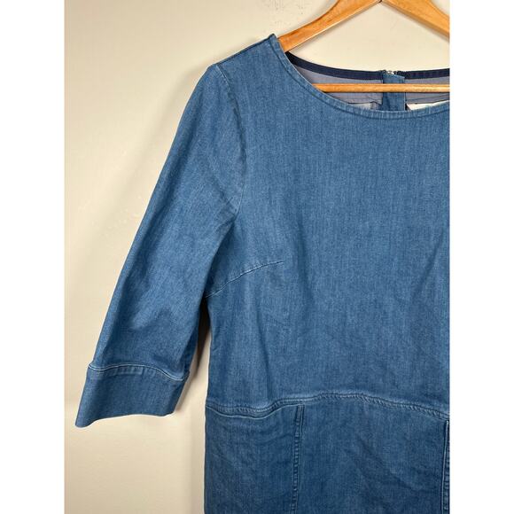 Boden Amber Denim Dress Size 10 Denim Shift Patch Pockets Blue Shift Stretch - Picture 2 of 7
